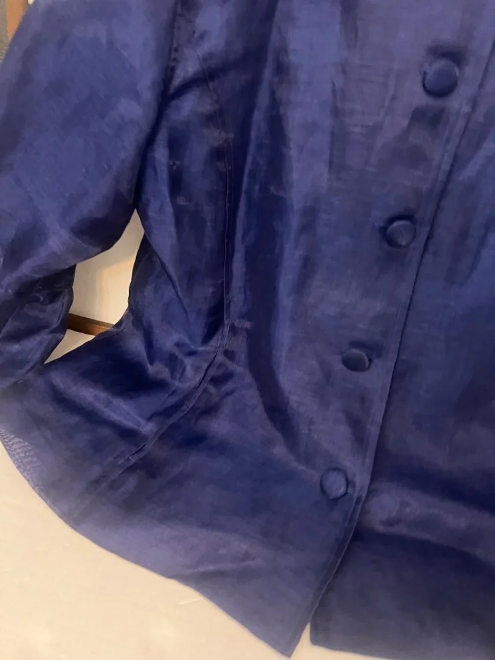 CHICO'S Women's Royal Blue Iridescent Linen Blend Blazer Chico's Size 2 L US 12